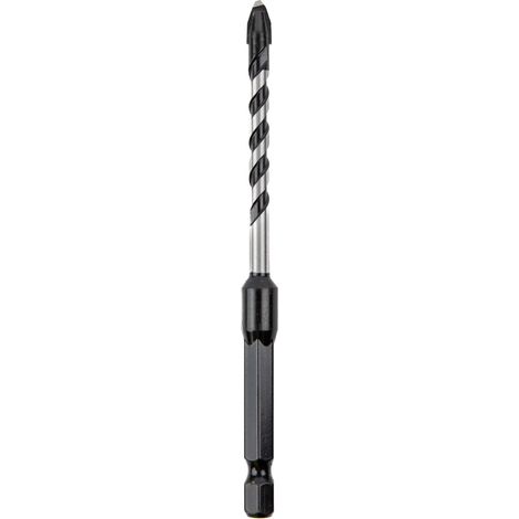 Foret Maçonnerie et Carrelage 5,5mm x 105mm, Pointe Flèche Carbure Impact, Emmanchement Hex 1/4 Pouce Quick-Lock, Pour Brique Béton Parpaing Faïence, Visseuse à Choc Pro T3115 055 (1/5)