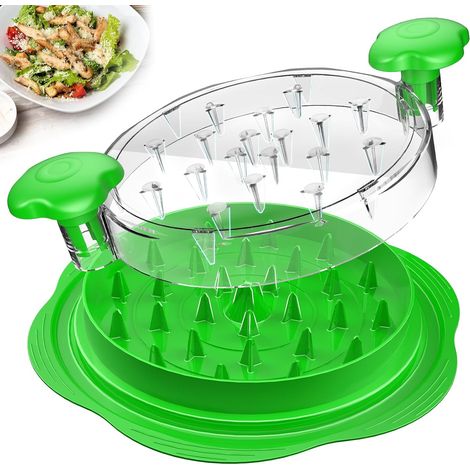 Grand broyeur de poitrine de poulet avec brosse et fourchette déchiqueteur de viande visible avec bande antidérapante, poignée ergonomique, sans BPA, adapté pour poulet, porc et bœuf (vert) (1/4)