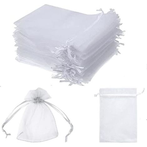 100pcs Sacs Organza,Pochon Organza,Sacs Organza de Poche de Cadeau Mariage Bijoux ,Sachet pour Lavande Vide,10x15cm Blanc (1/4)