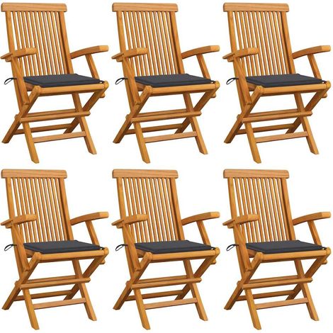 Lot de 6 Chaises de jardin avec coussins - Chaises d'extérieur pour terrasse/jardin anthracite Bois de teck BV659042 - BonneVie (1/5)