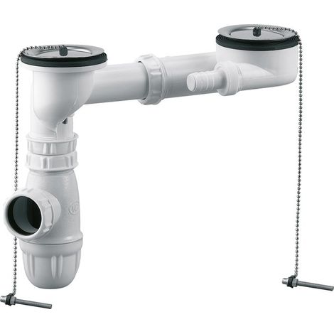 Somatherm – Kit de vidage siphon blanc pour évier double – Tubulure réglable – Siphon à culot démontable – Débit 56 l/mn – Compatible machine à laver