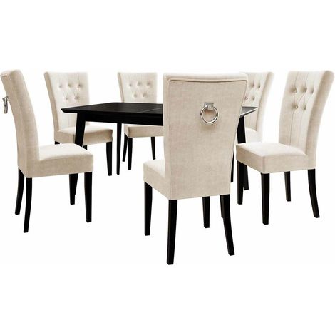 Conjunto de mesas y sillas para comedor Racine 144, Plata, 76x80x140cm, Diámetro: 0, Número de asientos: 6, Estilo: Clásicomoderno