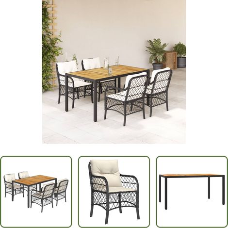 vidaXL Sitzkissen - 5-tlg. Garten-Essgruppe mit Kissen Schwarz Poly Rattan (1/5)