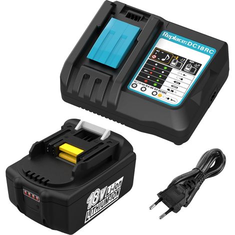 Batterie 18V 5,5Ah avec Chargeur Compatible BL1850, BL1860, BL1850B, BL1860B, BL1840, BL1830 compatible avec les chargeurs DC18RA, DC18RC, DC18RD (1/5)
