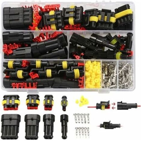 352 Pièces Imperméable à l'eau Connecteur,Connecteur étanche électrique Prise Mâle et Femelle, Connecteur de Câble Électrique 1/2/3/4 Broches, Adapté pour Moto Scooter Voiture Camion Bateau (1/4)