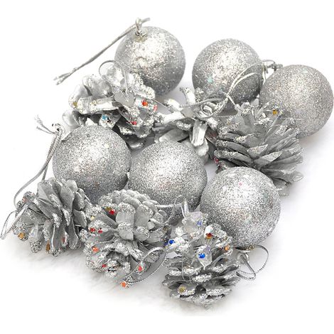 Décoration Sapin Boule De Pin Noix De Pin Artificielle Pour Fête De Noël Maison Jardin Intérieur Extérieur Argenté 12 Pièces -KZQ (1/2)