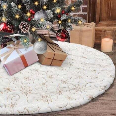 Jupe de sapin de Noël 90 cm en peluche, décoration de sapin de Noël, paillettes, flocon de neige doré, tapis de Noël, couvre-pieds d'arbre, couverture (1/4)