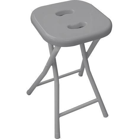 Taburete plegable Gedy, resina y metal, estructura cromada, asiento gris (1/4)