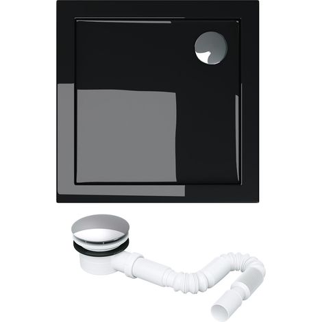 doporro Piatto Doccia con Piletta 75x75x4cm, Piatto Doccia Faro1 in Acrilico incl. Piletta di Scarico (AL01), Forma: Quadrato, Nero (1/5)
