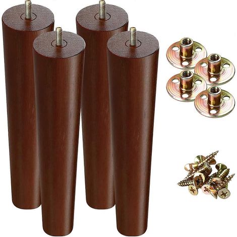 Pieds de meubles en bois brun de 25 cm, lot de 4, pieds de remplacement modernes, compatibles avec lits, armoires, canapés, penderies et fauteuils. (1/5)