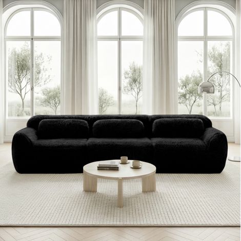 Sofa modulare in peluche nero, design senza struttura, base antiscivolo, senza montaggio (1/5)