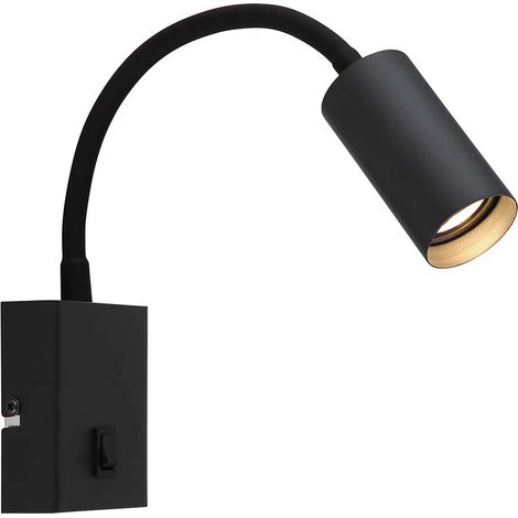 Applique murale LED métal noir mat interrupteur bras flexible pivotant H 42cm (1/5)