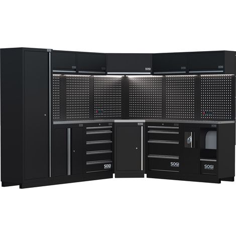 Arredamento modulare in lamiera SOGI ARR-OFF-4940 per officina e garage - piano in acciaio inox - 4940x466x2000 mm (1/5)