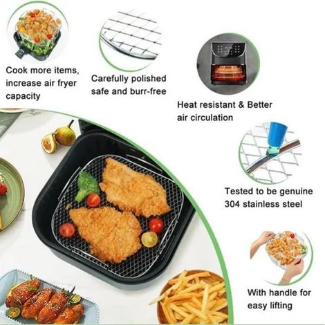 Grille De Friteuse Carrée En Acier Inoxydable 304 Pour Panier De Friteuse À Air,Accessoires De Friteuse À Air,Grille De Cuis (1/4)