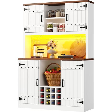 Colonne de Cuisine avec Portes Doubles, Étagères Réglables, Casier à Vin et LED RGB, MDF Blanc, 120 x 40 x 180 cm (1/5)