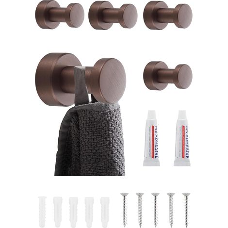 Lot de 5 crochets muraux en métal inoxydable pour salle bain et cuisine - Autocollants ou montage mural Or rose Rose Brossé'Or Rose Brossé (1/5)