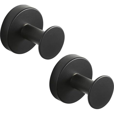 Crochet patère en acier inoxydable noir Fixation murale Support serviette pour salle de bain Lot de 2 pièces (1/5)