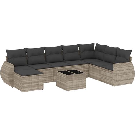 Maison Exclusive - Set muebles jardín 9 pzas y cojines ratán sint (1/5)