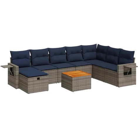 Maison Exclusive - 9-tlg. Garten-Sofagarnitur mit Kissen Grau Pol (1/5)