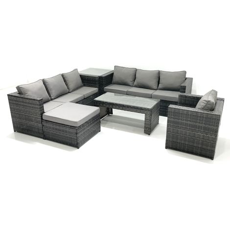 Fimous Salon de jardin Ensemble 8 places avec Dessus en verre Table basse Table d'appoint (1/5)