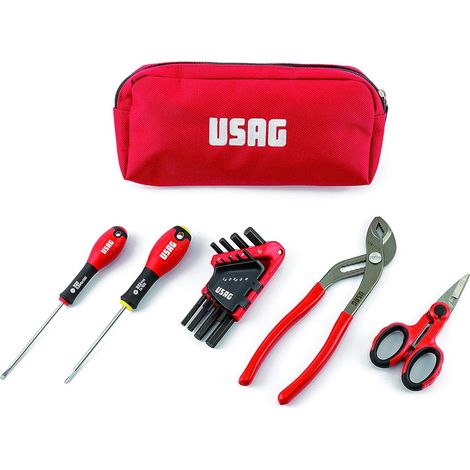 Mallette à outils Usag U00070053 avec tournevis, clés mâles, pinces réglables et ciseaux 13 pièces