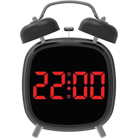 Horloge LED, horloge multifonction, réveil, réveil numérique, usage domestique, volume sonore élevé, lumière rouge, boîtier noir (1/4)