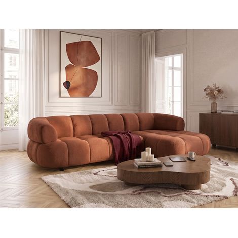 BOBOCHIC - Canapé d'angle convertible avance-recule électrique LOVELY tissu chenille Angle droit Orange (1/5)