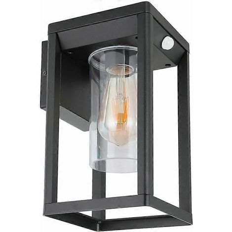 Außenwandleuchte mit Bewegungsmelder, Außenlampe, schwarzes Aluminium, 1 x E27, L x B x H 17 x 15 x 27 cm