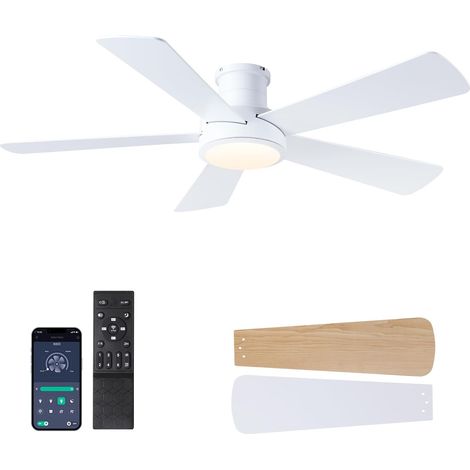 Plafonnier Ventilateur de Plafond LED 132 cm, Moteur DC Silencieux Économe, 5 Pales Réversibles Été/Hiver, Télécommande, Design Moderne Extra Plat pour Chambre et Salon, Blanc (1/5)