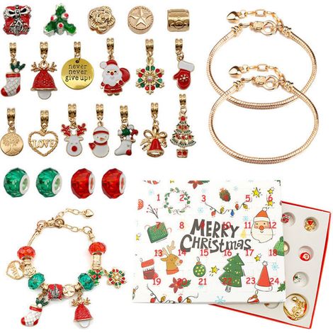 Coffret surprise de l'Avent avec 24 calendriers de compte à rebours dorés, coffret surprise DIY, bracelet créatif, bijoux, cadeau de Noël (1/5)