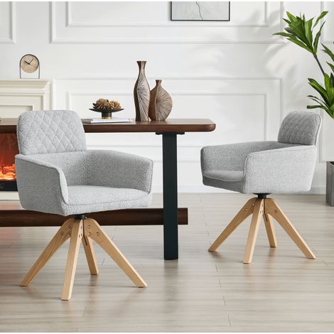 Sillas de comedor giratorias, juego de 2, tela gris claro, base de madera, DESVIAE (1/5)