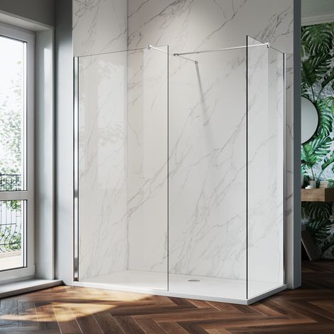 ELEGANT Frameless Nano Glass Door 900mm Walk in Shower Wet Room 700mm Side Shower Screen Enclosure with 1400x700mm Bathroom Tray and Free Trap (1/5)