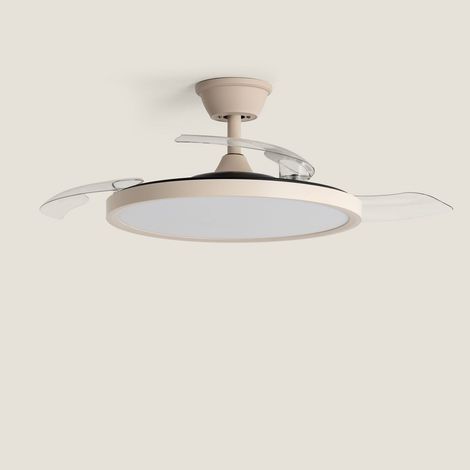 Ventilador de Techo con luz Silencioso DC aspas retráctiles Kleon Transparente Mando a Distancia Pequeña (hasta 10 m²) 105 cm Beige