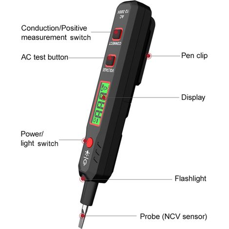 HABOTEST HT89 Probador de voltaje CA 12300V: Detector de voltaje de contacto para cables de fase/neutro con linterna, pantalla LCD, detector de punto de ruptura y alarma sonora y visual.