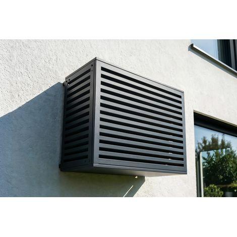 Klimaanlagen- und Wärmepumpenabdeckung ANETO Aluminium grau mit Unterseite – Größe M (1/5)