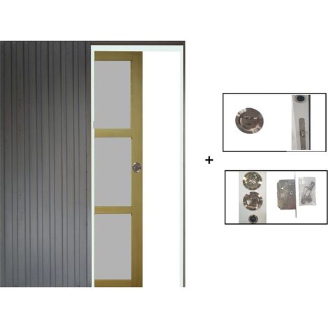 Porte Coulissante Ayous 3 Panneaux Gris RAL 7035 H204 x L73 + Systeme a Galandage (1/5)
