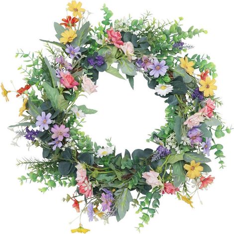 Künstlicher, bunter Sonnenblumen-Rosen-Kranz mit Blättern für die Haustür