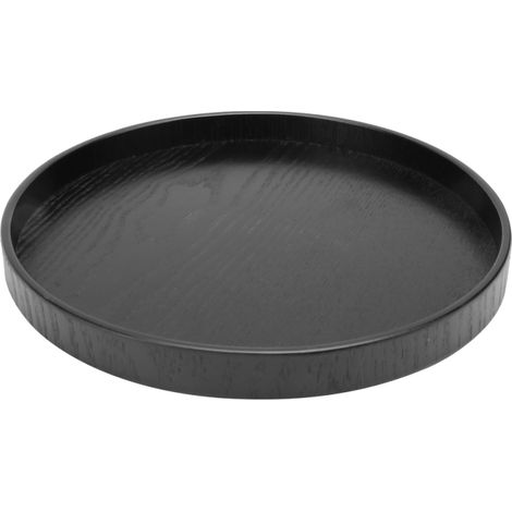 Bandeja redonda de madera negra para té, de 24 cm, ideal para salones de té o cafeterías.