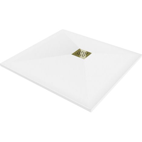 Mexen Stone+ plato de ducha de composite cuadrado 80 x 80 cm, blanco, tapa dorada - 44108080-G (1/5)