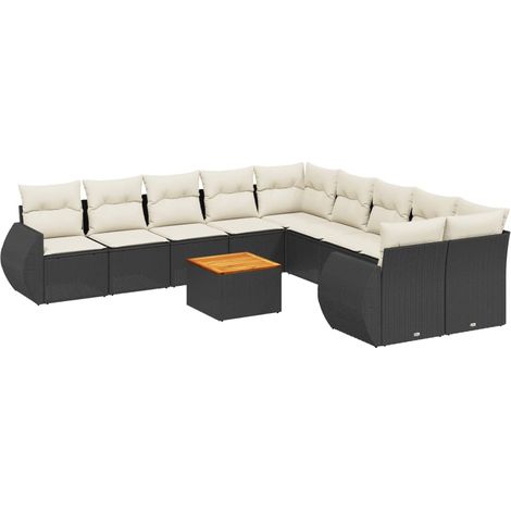 Maison Exclusive - Set Divani da Giardino 11 pz con Cuscini in Polyrattan Nero