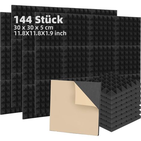 144 Panneaux acoustiques, Mousse auto-adhésive 30x30x5 cm, Isolation sonore pour Studio