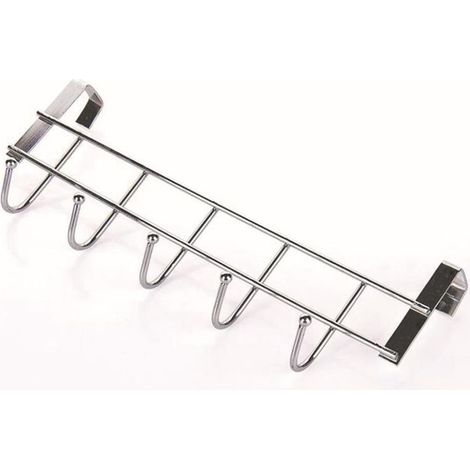 Porte-manteau de porte en acier inoxydable - Support à crochets gain de place pour cuisine, placard, salle de bain - 6 crochets coulissants (1/5)