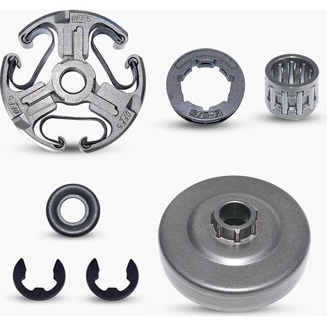3/8" Terrain 7 T Ensemble tambour d'embrayage pour Husqvarna 365 362 371 372XP avec Pignon de jante Engrenage à vis sans fin Pièces de rechange de tronçonneuse (1/5)