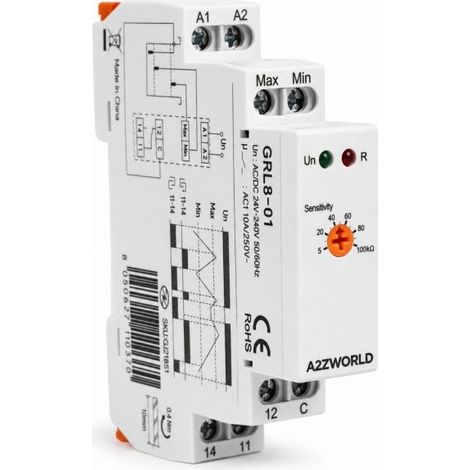Relè Controllo Livello Liquidi, AC/DC 24-240V 10A, Gestione Semplice del Livello tra Minimo e Massimo, Regolatore Livello Acqua, Per Pompe e Serbatoi, 1 Modulo Guida Din