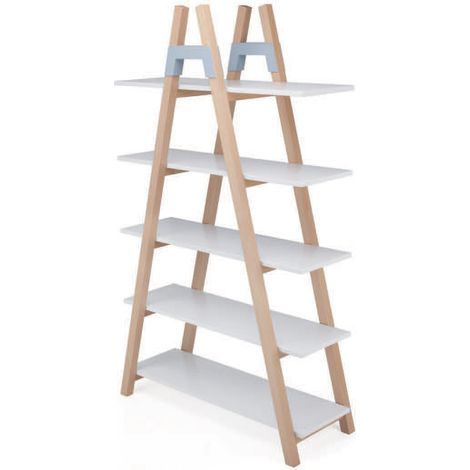 Libreria 5 Ripiani 100x40x170 cm in MDF e Legno Bianco/Faggio (1/4)
