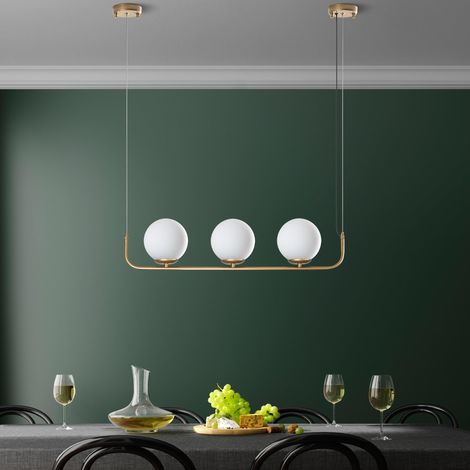Élégant lustre doré, hauteur réglable 20-110 cm, corps en métal, 3 douilles E14, diamètre du capuchon 15 cm, indice IP24 Parfait pour les intérieurs modernes (1/5)