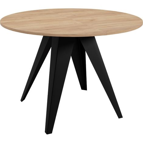 Table Oswego 114, Noir + Chêne doré artisanal, 76x0x0cm, Disponible, Stratifié, Métal