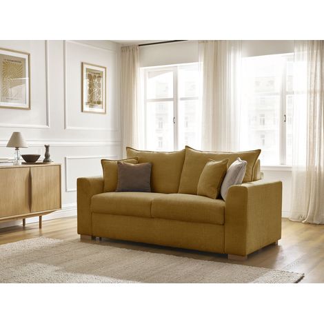 BOBOCHIC - Canapé droit convertible ouverture express AUGUSTIN tissu texturé  140x200 Jaune (1/5)