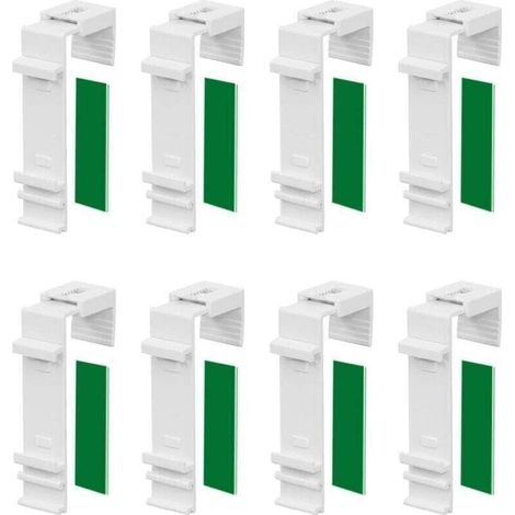 Lot de 8 Supports de Serrage Longs pour Store Double Klemmfix à Fixer et à Coller sans perçage comme Accessoire ou pièce de Rechange pour la Suspension à la fenêtre en PVC, Porte de Balcon