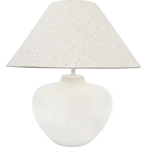Lampe de table blanche et beige en céramique et tissu élégant - Blanc mat et beige naturel (1/3)